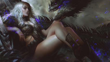 Mystical Guardian and Her Fierce Dragon wallpaper
