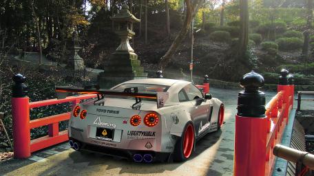 Nissan GT-R Amidst Traditional Japanese Scenery wallpaper