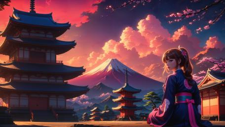 Tranquil Evening in Anime Edo wallpaper