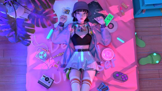 Lexica - Synthwave anime girl warm colours, digital art, full length,  inspirational