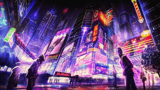 Futuristic cyberpunk anime city - backiee