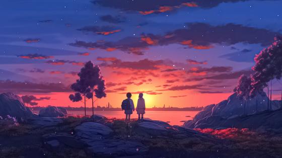 Anime Scenery Sunset Landscape 4K Wallpaper #44