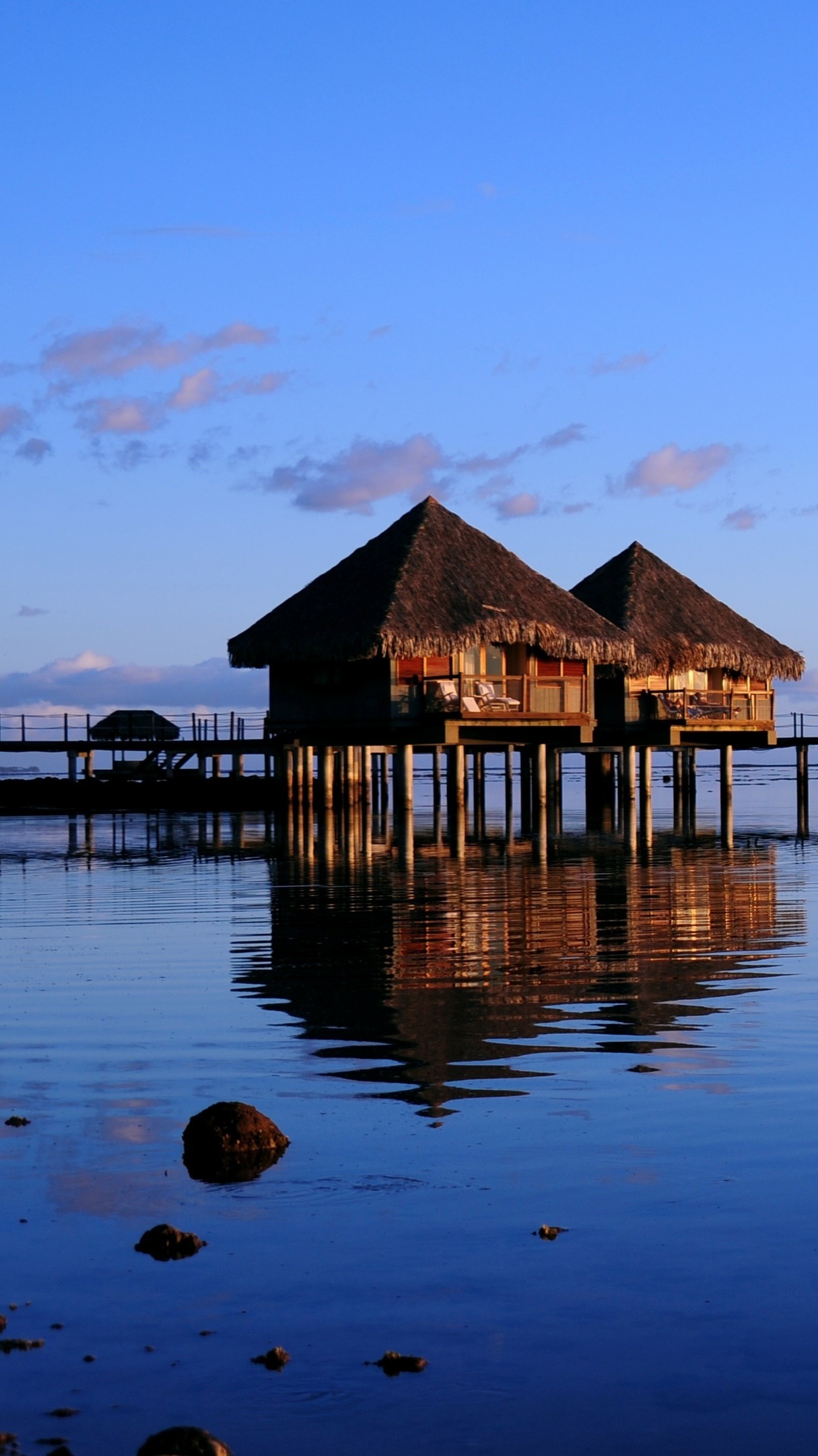 Overwater bungalows at Punaauia, Tahiti - backiee