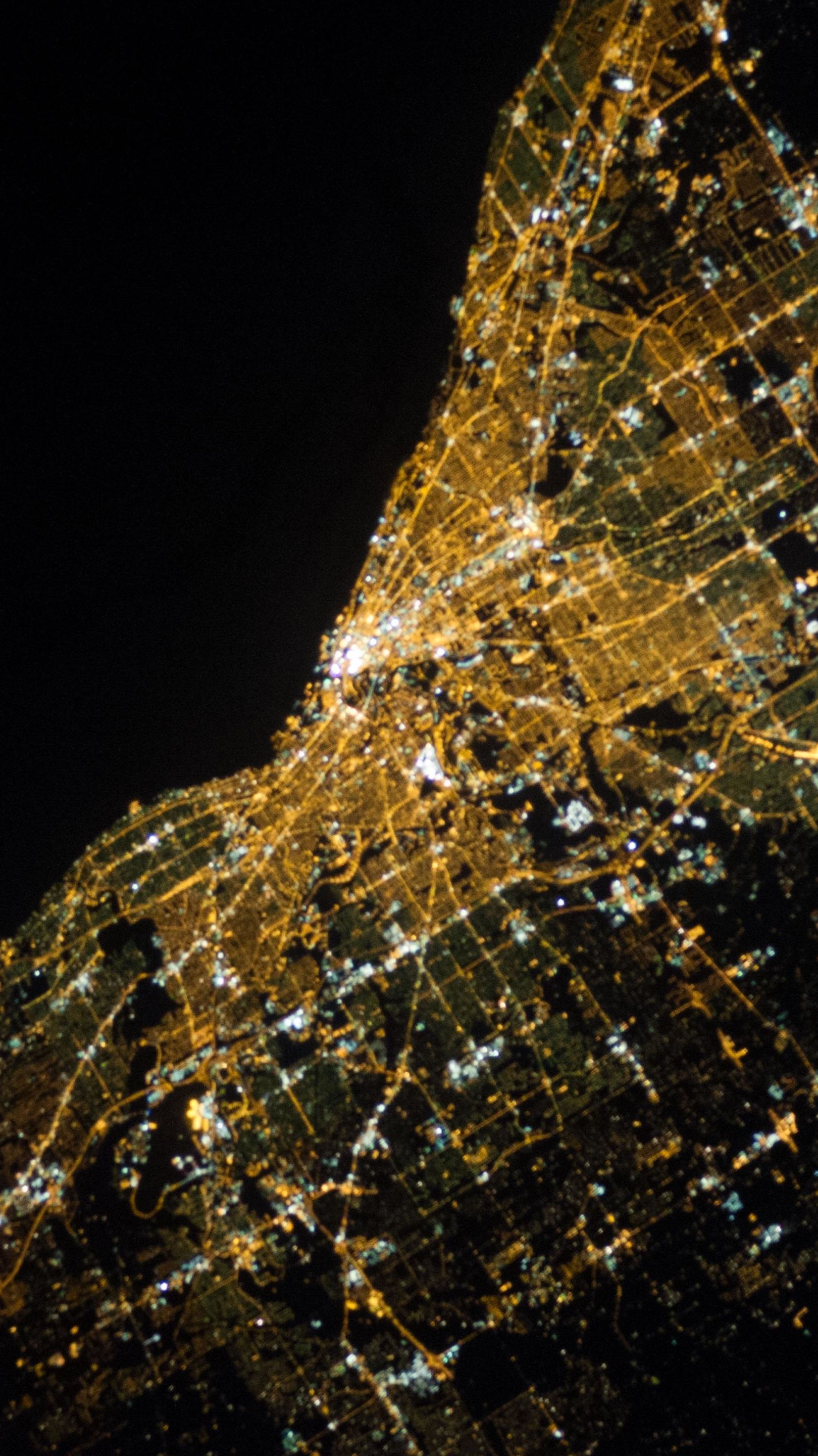 Night View of Cleveland, Ohio from Space wallpaper - backiee