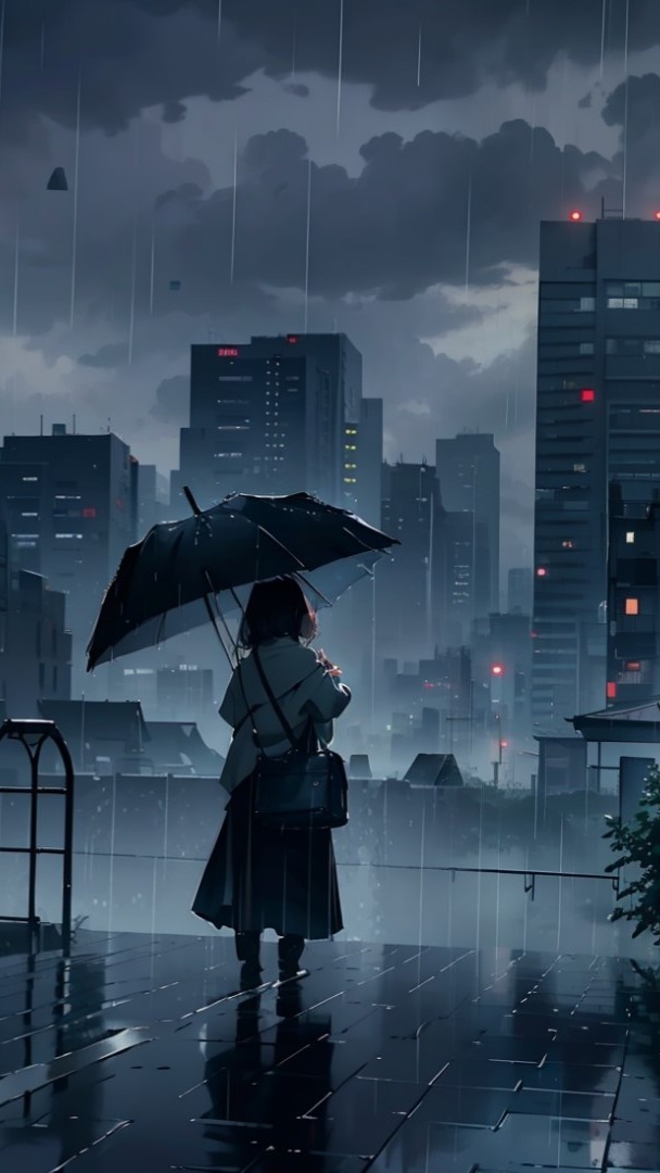 Misty Melancholy in Rainy Anime Metropolis - backiee