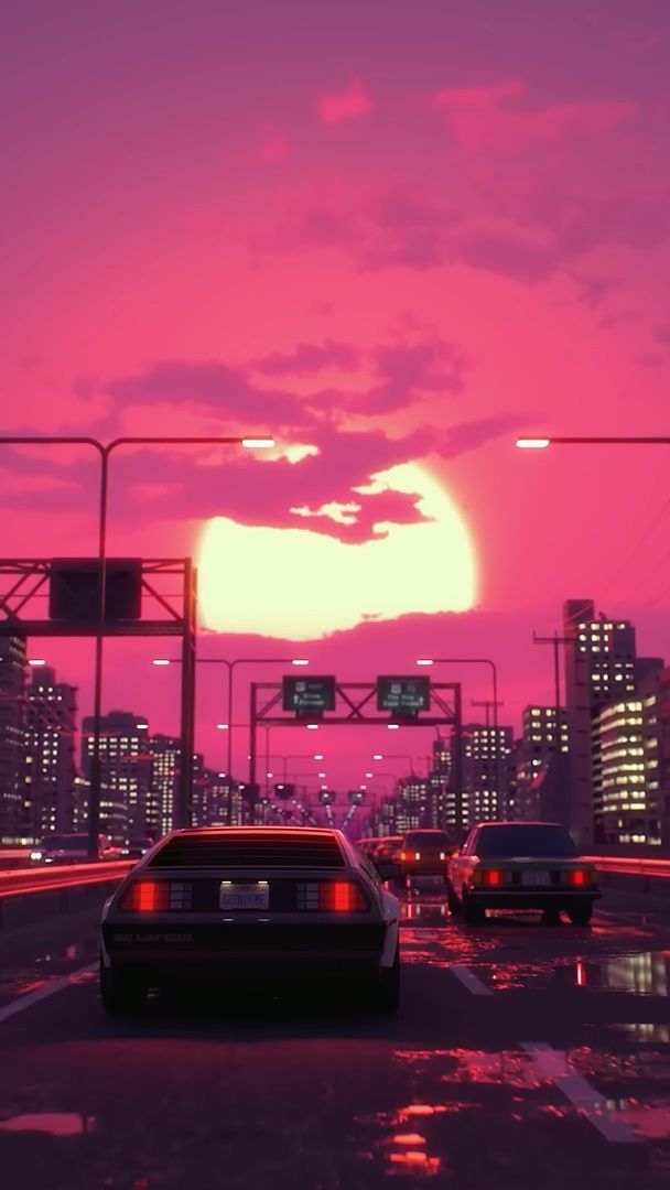 Retro City Sunset Drive - backiee